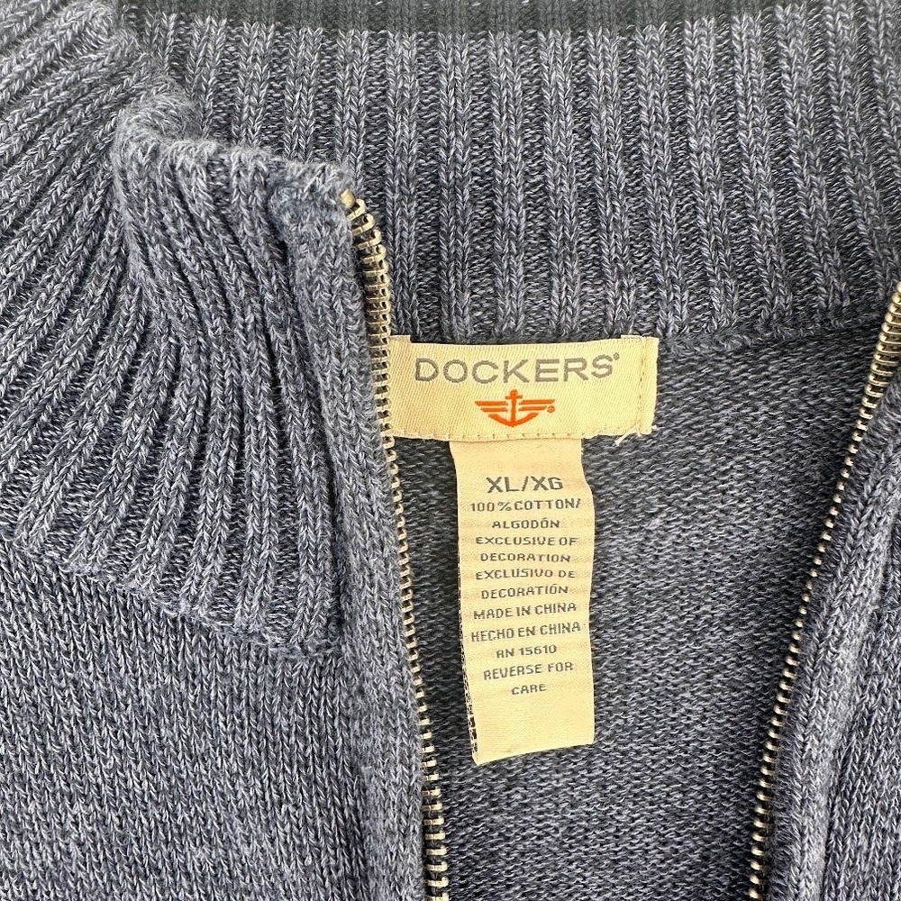 Dockers Men's XL Blue 100% Cotton Full Zip Sweater Cardigan Mock Neck Coastal - Picture 2 of 9